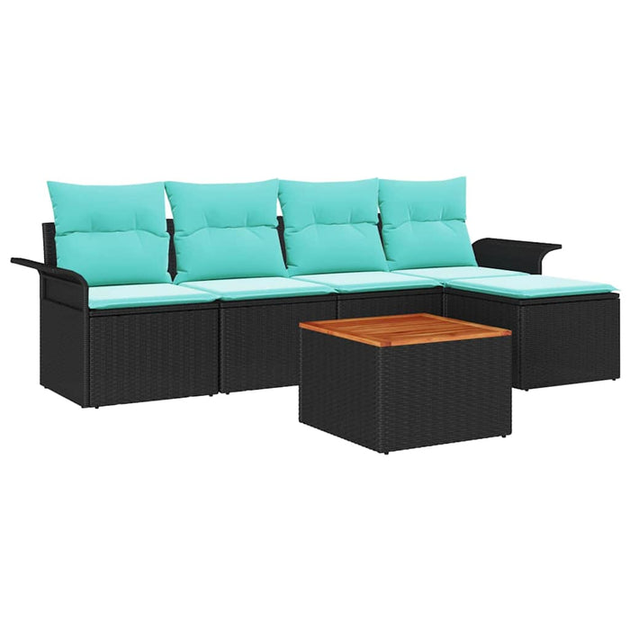 Set de canapele pentru grădină 6 pcs Negru și Turcoaz poliratan - WALTI WALTI