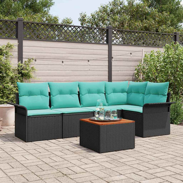 Set de canapele pentru grădină 6 pcs Negru și Turcoaz poliratan - WALTI WALTI