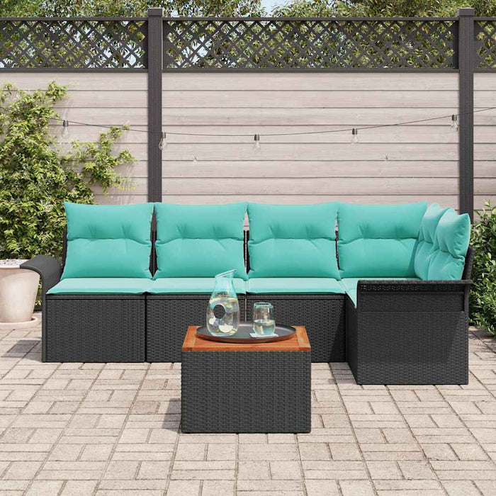 Set de canapele pentru grădină 6 pcs Negru și Turcoaz poliratan - WALTI WALTI