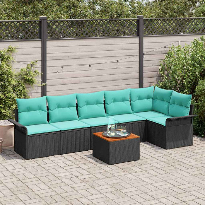 Set de canapele pentru grădină 7 pcs Negru și Turcoaz poliratan - WALTI WALTI
