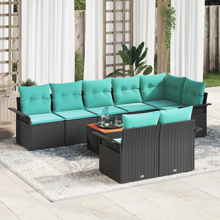 Set de canapele pentru grădină 9 pcs Negru și Turcoaz poliratan - WALTI WALTI