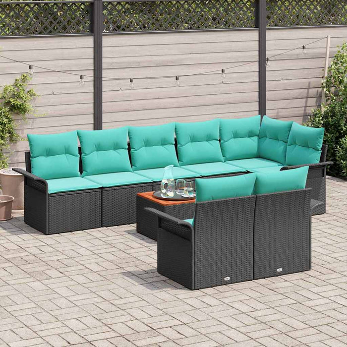 Set de canapele pentru grădină 9 pcs Negru și Turcoaz poliratan - WALTI WALTI