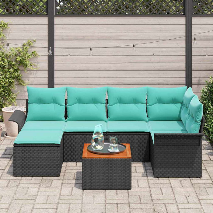 Set de canapele pentru grădină 7 pcs Negru și Turcoaz poliratan - WALTI WALTI