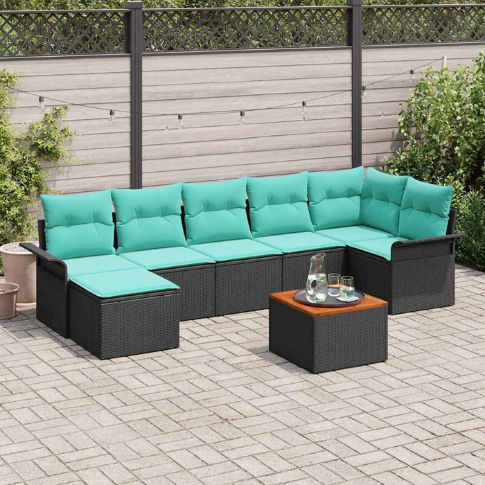 Set de canapele pentru grădină 8 pcs Negru și Turcoaz poliratan WALTI
