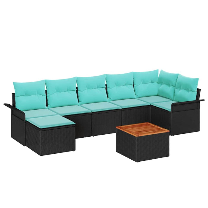 Set de canapele pentru grădină 8 pcs Negru și Turcoaz poliratan WALTI
