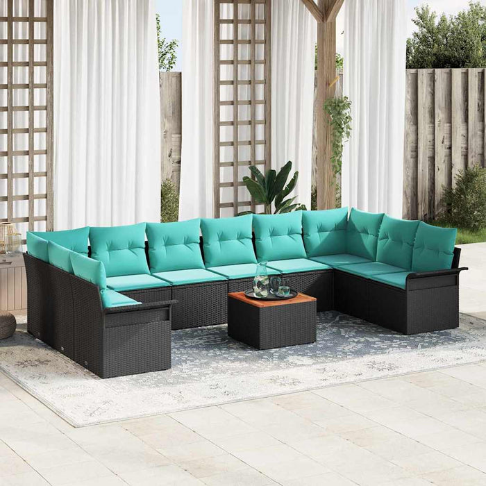 Set de canapele pentru grădină 11 pcs Negru și Turcoaz - WALTI WALTI