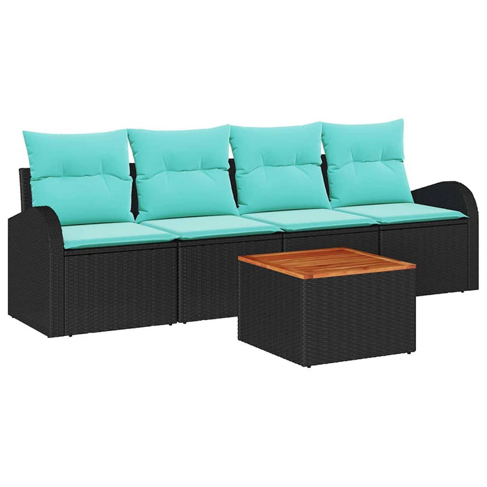 Set de canapele pentru grădină 5 pcs Negru și Turcoaz poliratan WALTI