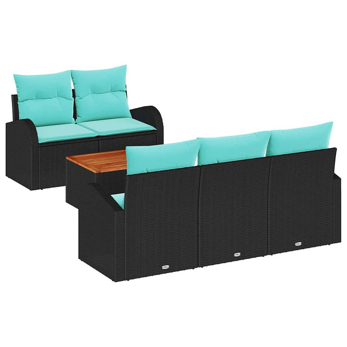 Set de canapele pentru grădină 6 pcs Negru și Turcoaz poliratan WALTI