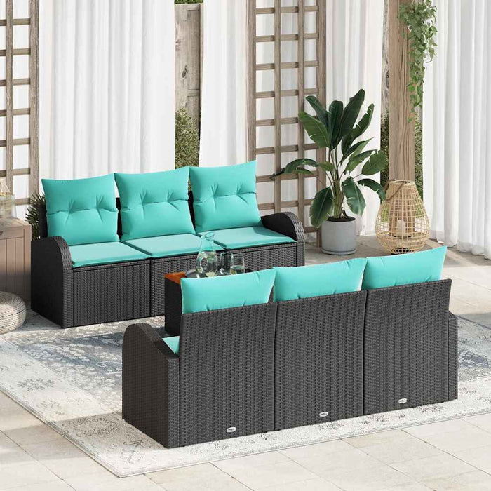 Set de canapele pentru grădină 7 pcs Negru și Turcoaz poliratan WALTI