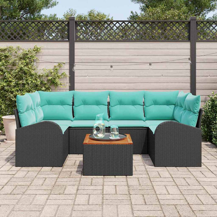 Set de canapele pentru grădină 7 pcs Negru și Turcoaz poliratan WALTI