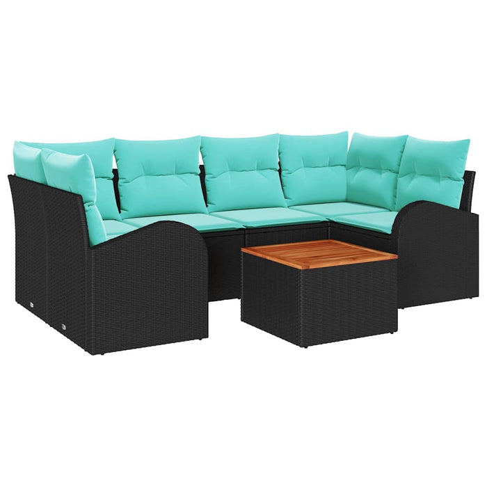 Set de canapele pentru grădină 7 pcs Negru și Turcoaz poliratan WALTI