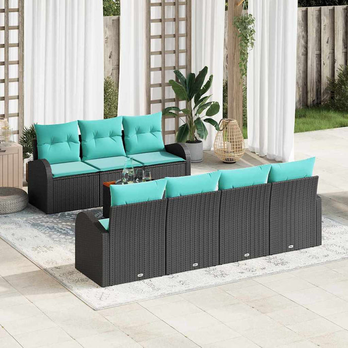 Set de canapele pentru grădină 8 pcs Negru și Turcoaz poliratan WALTI