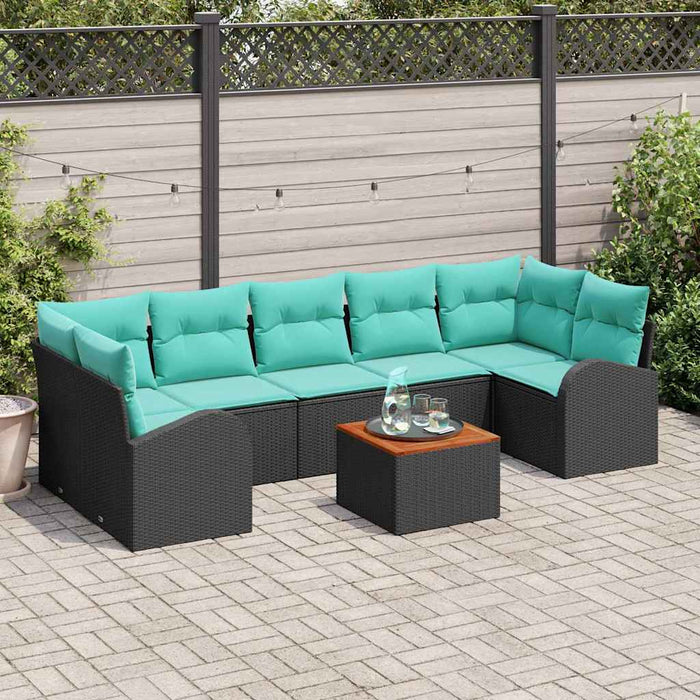 Set de canapele pentru grădină 8 pcs Negru și Turcoaz poliratan WALTI