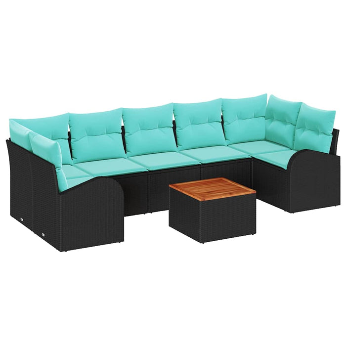 Set de canapele pentru grădină 8 pcs Negru și Turcoaz poliratan WALTI