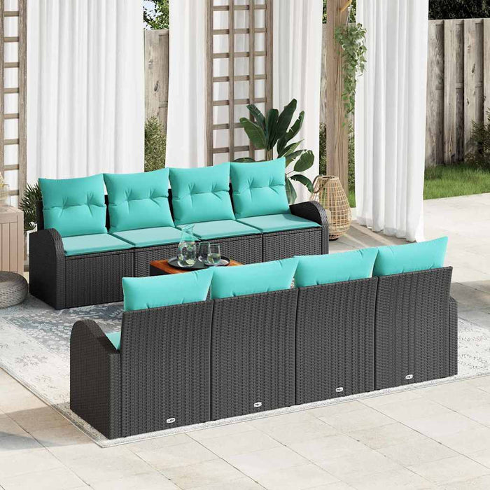 Set de canapele pentru grădină 9 pcs Negru și Turcoaz poliratan WALTI