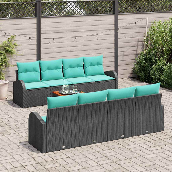 Set de canapele pentru grădină 9 pcs Negru și Turcoaz poliratan WALTI