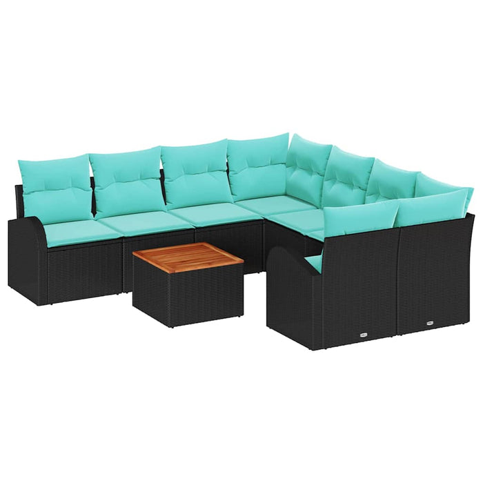 Set de canapele pentru grădină 9 pcs Negru și Turcoaz poliratan WALTI