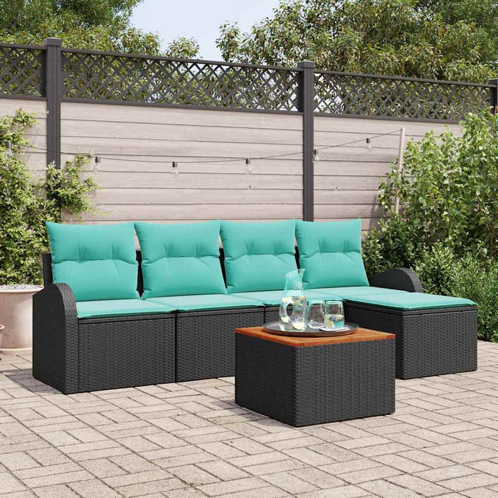 Set de canapele pentru grădină 6 pcs Negru și Turcoaz poliratan WALTI