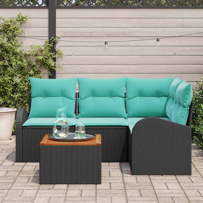 Set de canapele pentru grădină 5 pcs Negru și Turcoaz poliratan WALTI