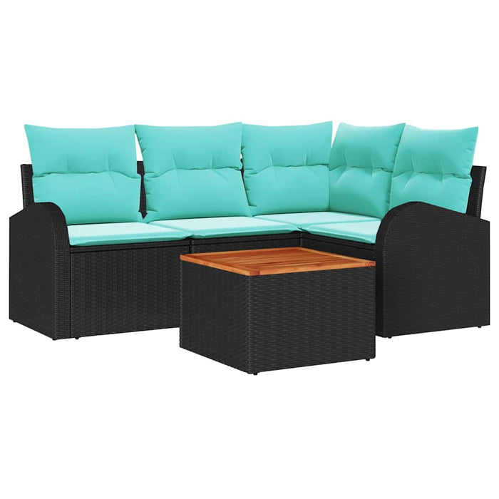 Set de canapele pentru grădină 5 pcs Negru și Turcoaz poliratan WALTI