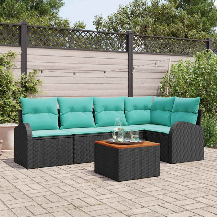 Set de canapele pentru grădină 6 pcs Negru și Turcoaz poliratan WALTI