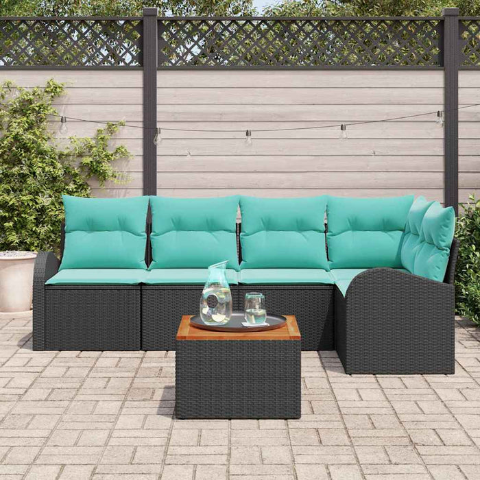 Set de canapele pentru grădină 6 pcs Negru și Turcoaz poliratan WALTI