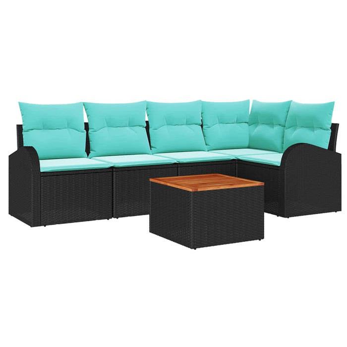 Set de canapele pentru grădină 6 pcs Negru și Turcoaz poliratan WALTI