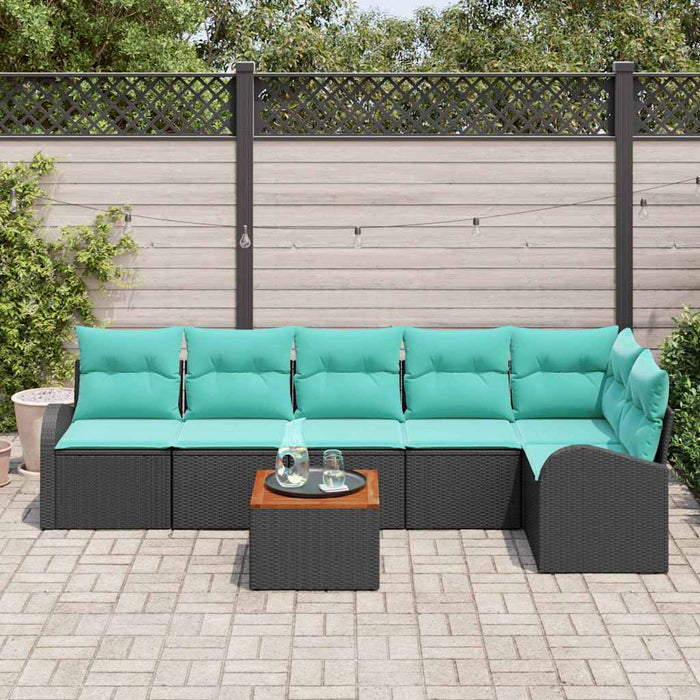 Set de canapele pentru grădină 7 pcs Negru și Turcoaz poliratan WALTI