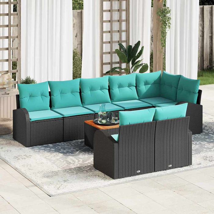 Set de canapele pentru grădină 9 pcs Negru și Turcoaz poliratan WALTI