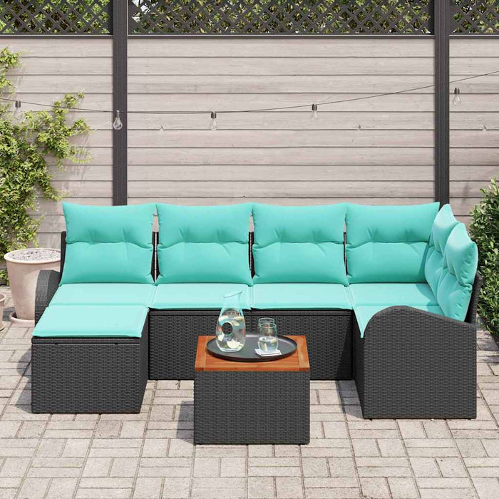 Set de canapele pentru grădină 7 pcs Negru și Turcoaz poliratan WALTI