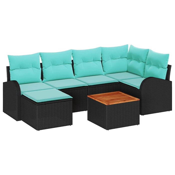 Set de canapele pentru grădină 7 pcs Negru și Turcoaz poliratan WALTI