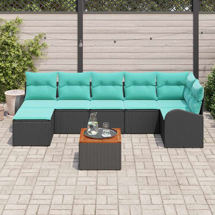 Set de canapele pentru grădină 8 pcs Negru și Turcoaz poliratan WALTI