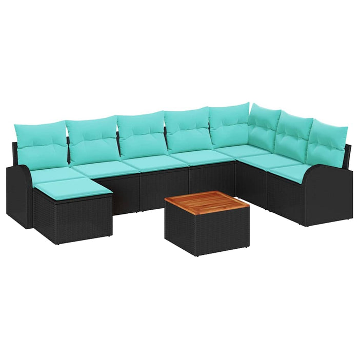 Set de canapele pentru grădină 9 pcs Negru și Turcoaz poliratan WALTI