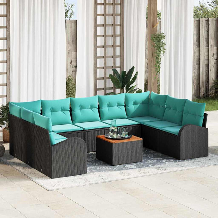 Set de canapele pentru grădină 10 pcs Negru și Turcoaz WALTI
