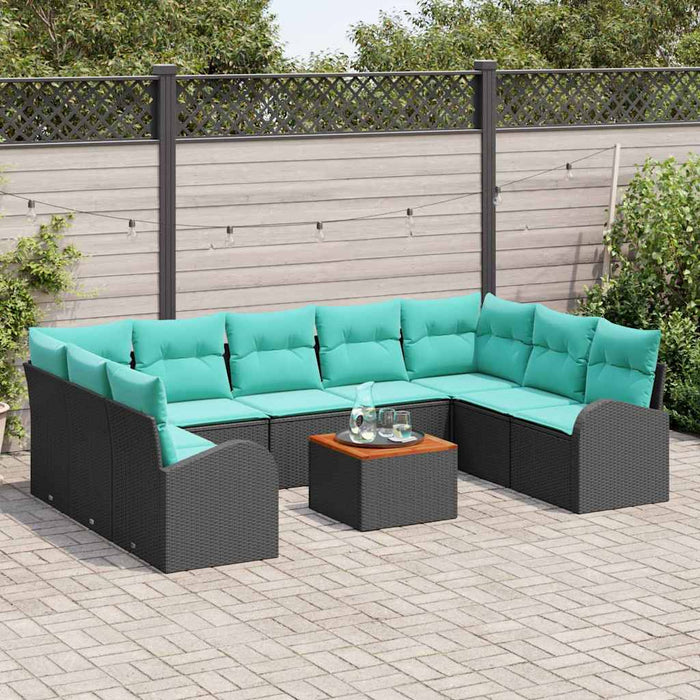 Set de canapele pentru grădină 10 pcs Negru și Turcoaz WALTI