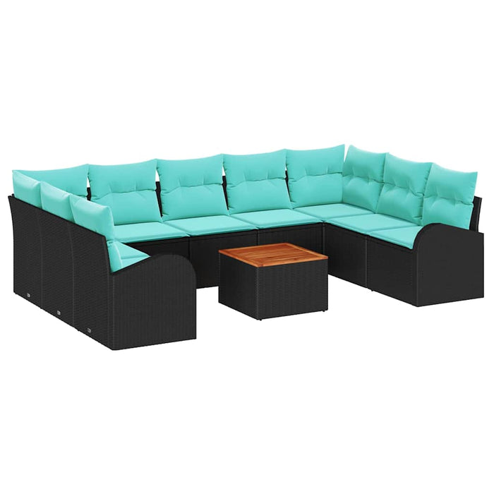 Set de canapele pentru grădină 10 pcs Negru și Turcoaz WALTI