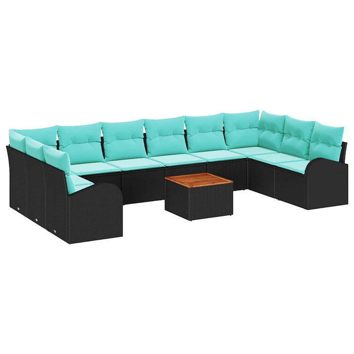 Set de canapele pentru grădină 11 pcs Negru și Turcoaz WALTI
