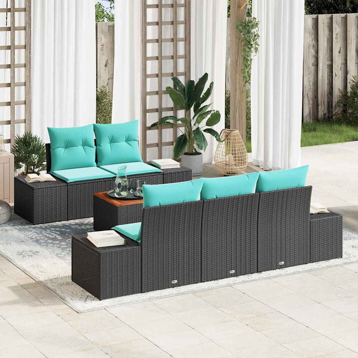 Set de canapele pentru grădină 6 buc. Negru și Turcoaz WALTI