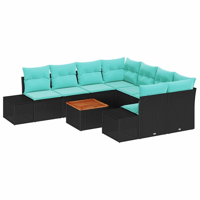 Set de canapele pentru grădină 9 buc. Negru și Turcoaz WALTI