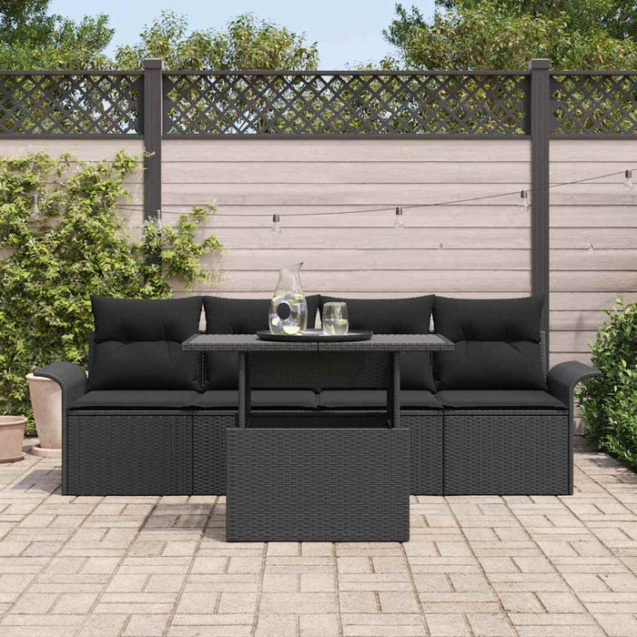 Set de canapele pentru grădină cu pernă 5 pcs Negru Rattan poli - WALTI WALTI