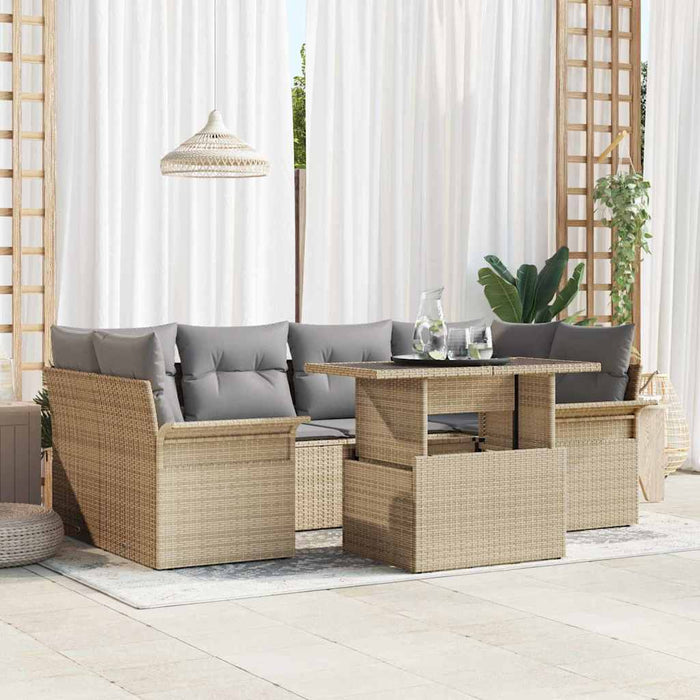 Set de canapele pentru grădină cu pernă 7 pcs Bej Rattan poli - WALTI WALTI