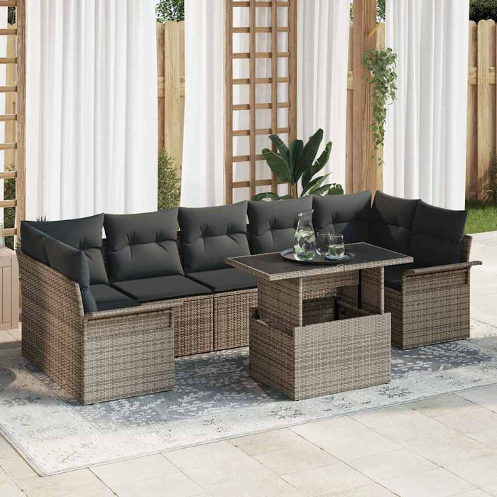 Set de canapele pentru grădină cu pernă 8 pcs Gri Rattan poli - WALTI WALTI