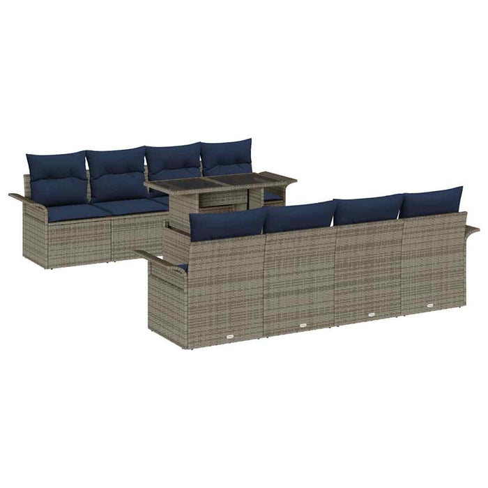 Set de canapele pentru grădină cu pernă 9 pcs Gri Poli Rattan - WALTI WALTI