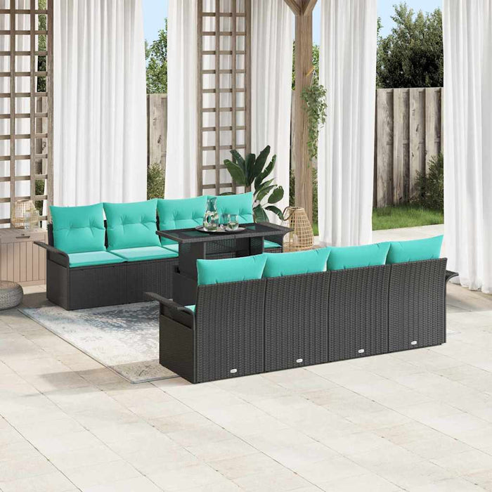 Set de canapele pentru grădină cu pernă 9 pcs Negru Poli Rattan - WALTI WALTI