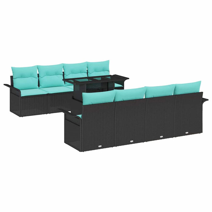Set de canapele pentru grădină cu pernă 9 pcs Negru Poli Rattan - WALTI WALTI
