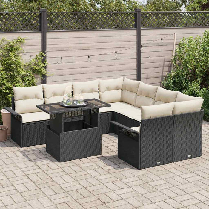 Set de canapele pentru grădină cu pernă 9 pcs Negru Rattan poli - WALTI WALTI
