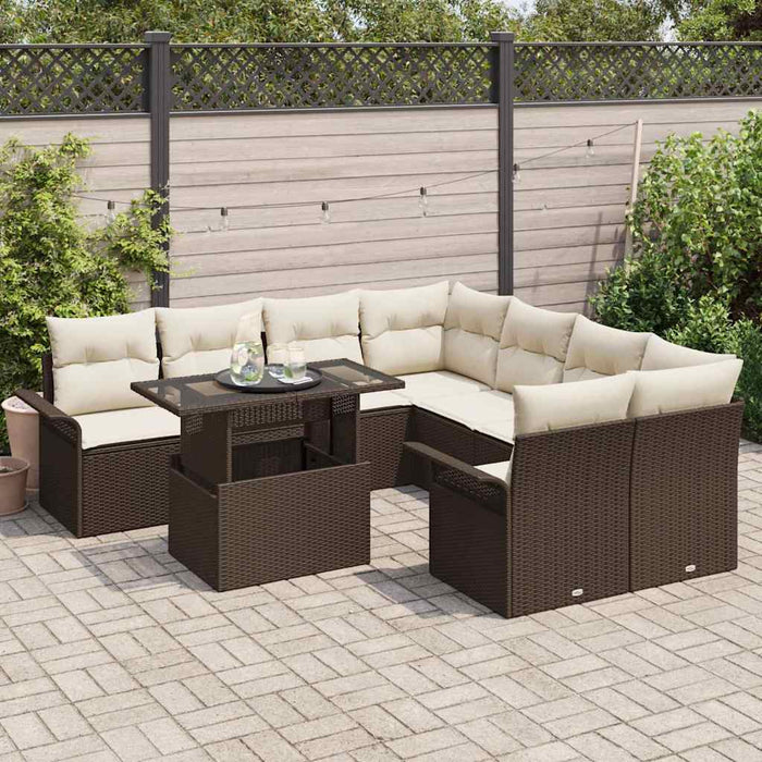 Set de canapele pentru grădină cu pernă 9 pcs Maro Rattan poli - WALTI WALTI