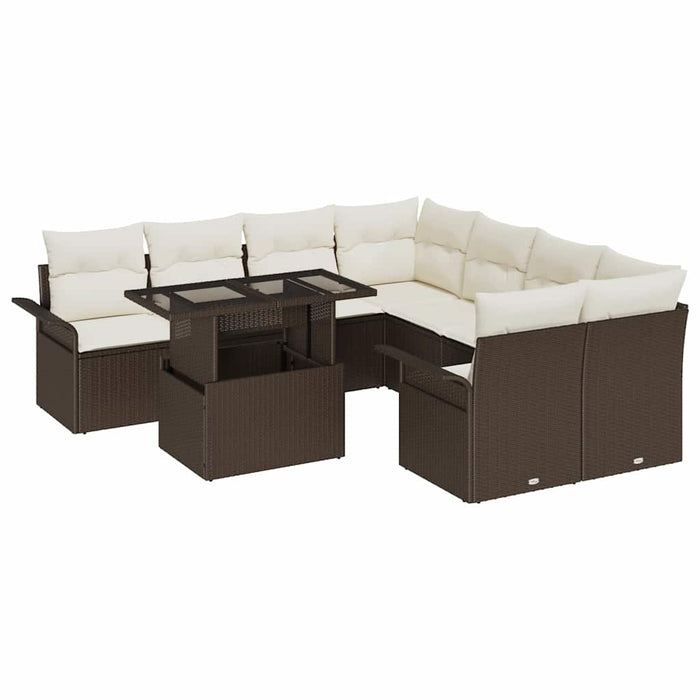 Set de canapele pentru grădină cu pernă 9 pcs Maro Rattan poli - WALTI WALTI