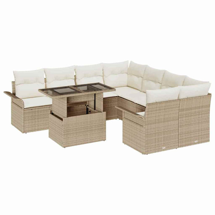 Set de canapele pentru grădină cu pernă 9 pcs Bej Rattan poli - WALTI WALTI