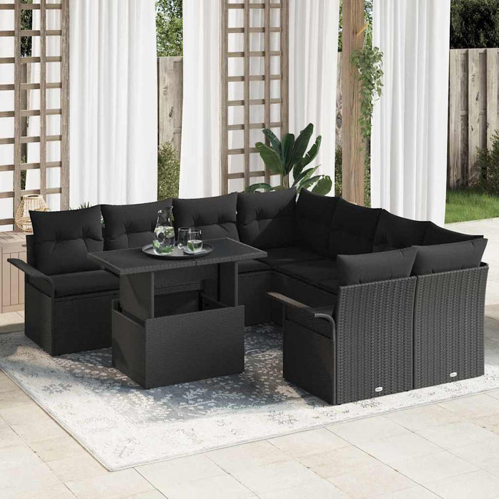 Set de canapele pentru grădină cu pernă 9 pcs Negru Rattan poli - WALTI WALTI